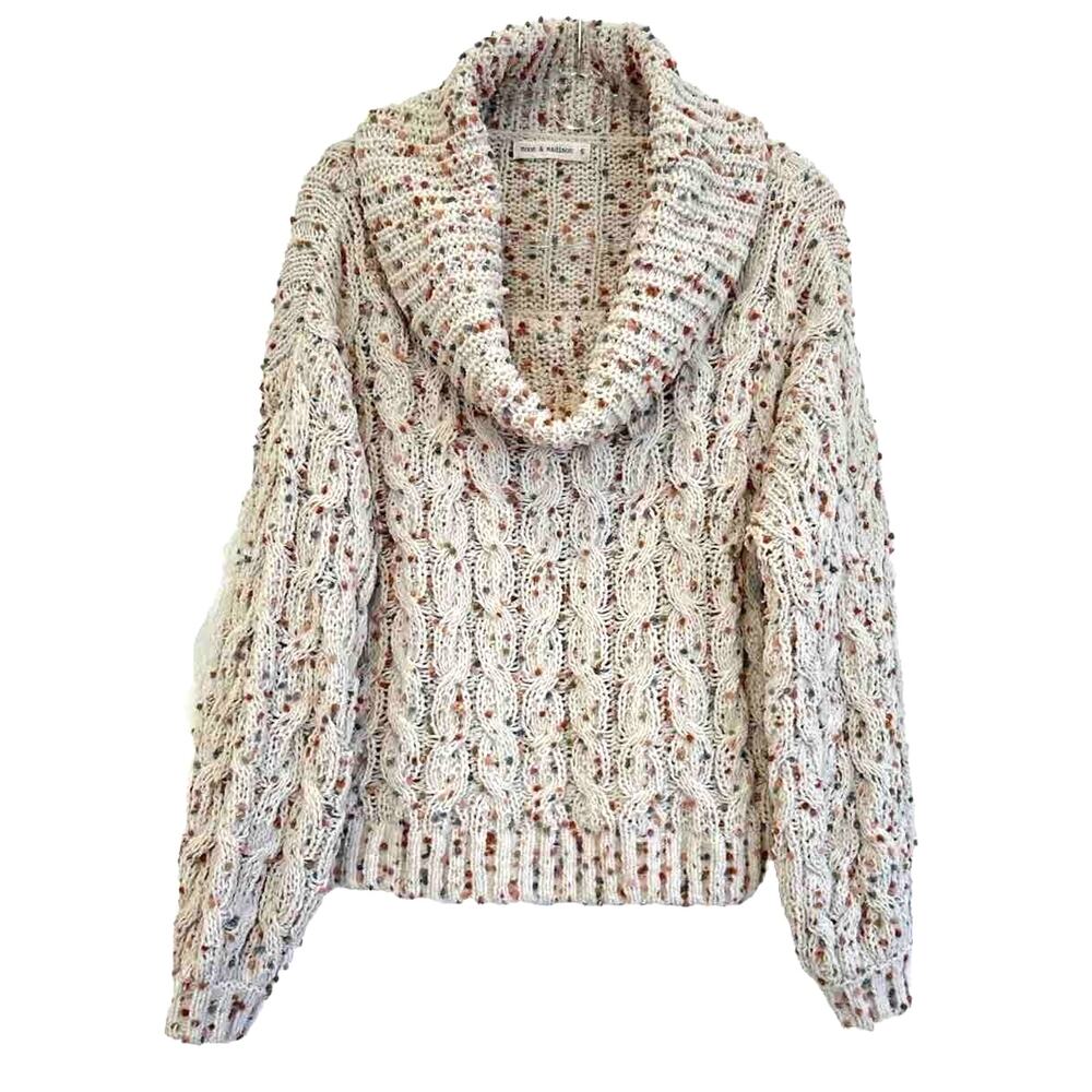 Chenille Cable Knit Sweater Confetti Cowl Neck Women's S by Moon & Madison